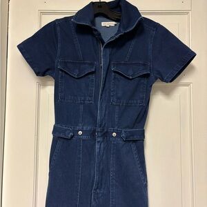 Women's Short-Sleeve Denim Jumpsuit - Navy